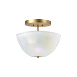 Antique Brass White Metallic Glass Vapor Bowl Semi-Flush Mount Flush Mounts LOOMLAN By Jamie Young