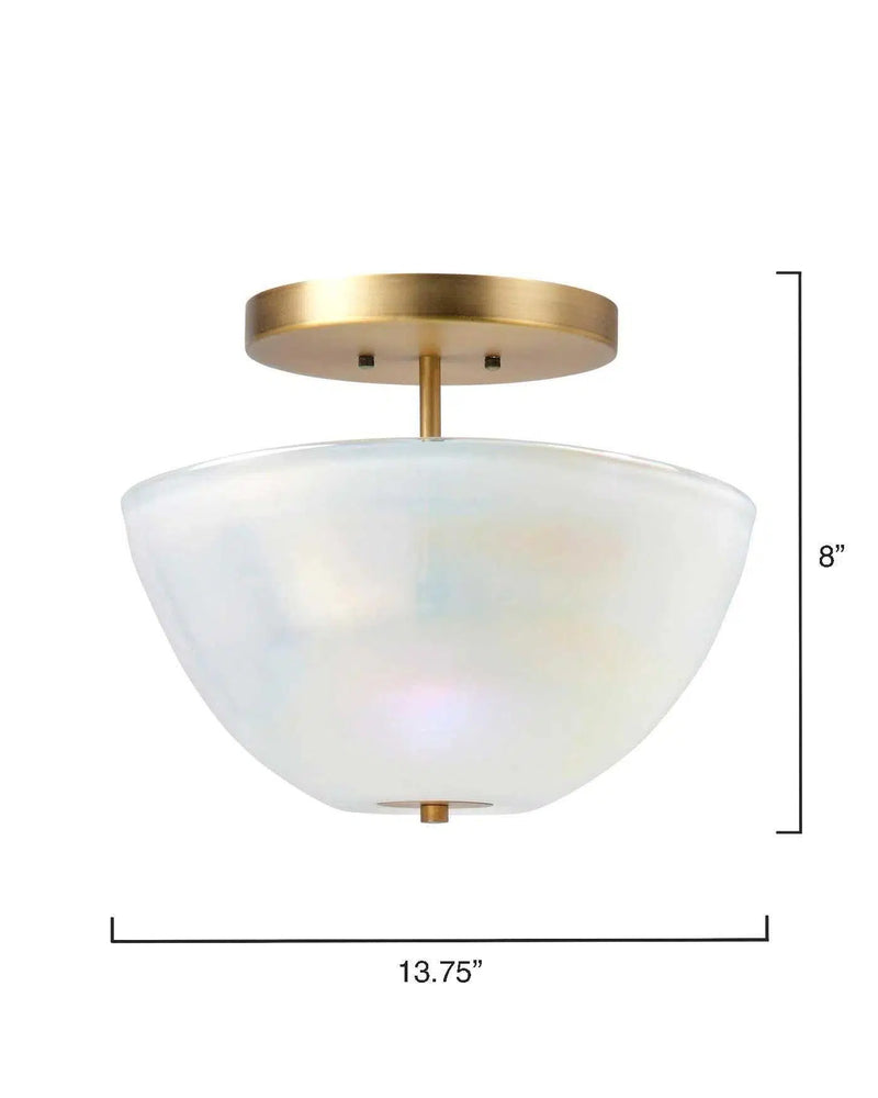 Antique Brass White Metallic Glass Vapor Bowl Semi-Flush Mount Flush Mounts LOOMLAN By Jamie Young