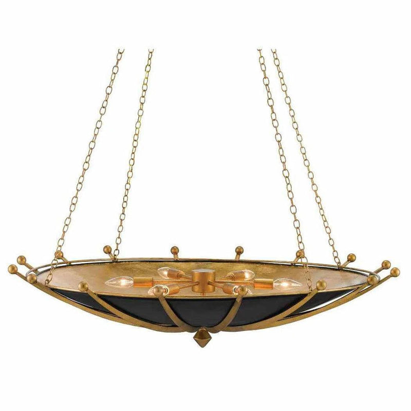 Antique Gold Leaf Gold Leaf Satin Black Fontaine Chandelier Chandeliers LOOMLAN By Currey & Co