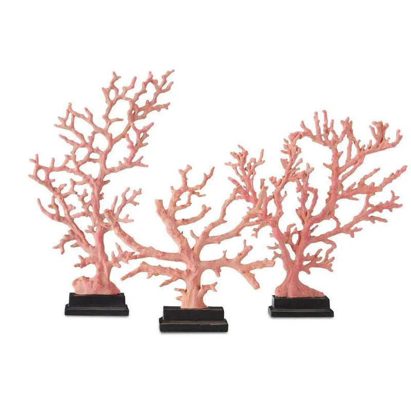 Antique Red Pale Pink Black Red Coral Branches Large Set of 3 Statues & Sculptures LOOMLAN By Currey & Co