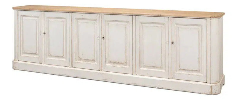 Antique Whitewash Extra Wide Sideboard 6 Door Sideboards LOOMLAN By Sarreid