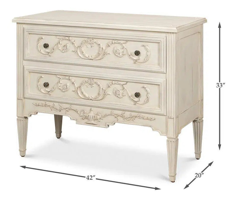 Antoinette Chest Of Two Drawers Distressed White Chests LOOMLAN By Sarreid