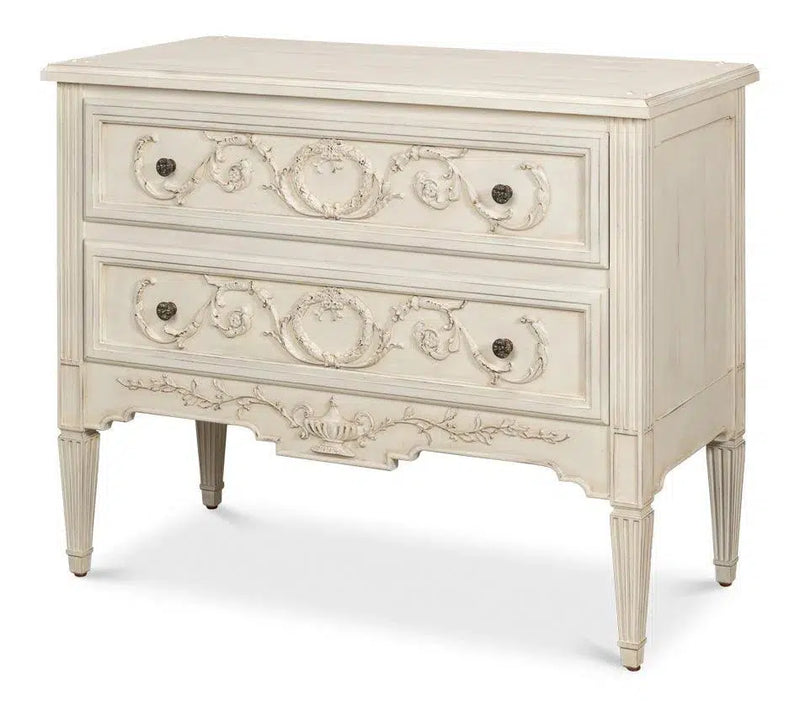 Antoinette Chest Of Two Drawers Distressed White Chests LOOMLAN By Sarreid