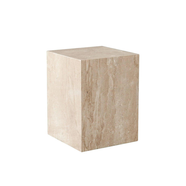 Ark Genuine Beige Marble Square Pedestal End Table Side Tables LOOMLAN By Diamond Sofa