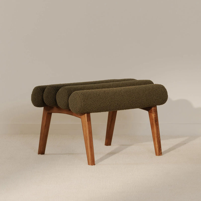 Arlo Polyester Upholstered Stool with Wood Leg Poufs and Stools LOOMLAN By Moe's Home