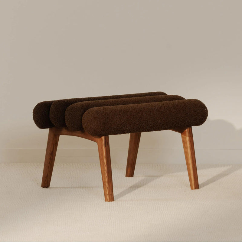 Arlo Polyester Upholstered Stool with Wood Leg Poufs and Stools LOOMLAN By Moe's Home