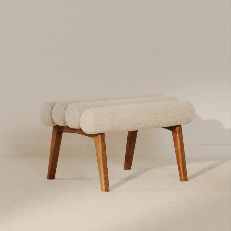 Arlo Polyester Upholstered Stool with Wood Leg Poufs and Stools LOOMLAN By Moe's Home