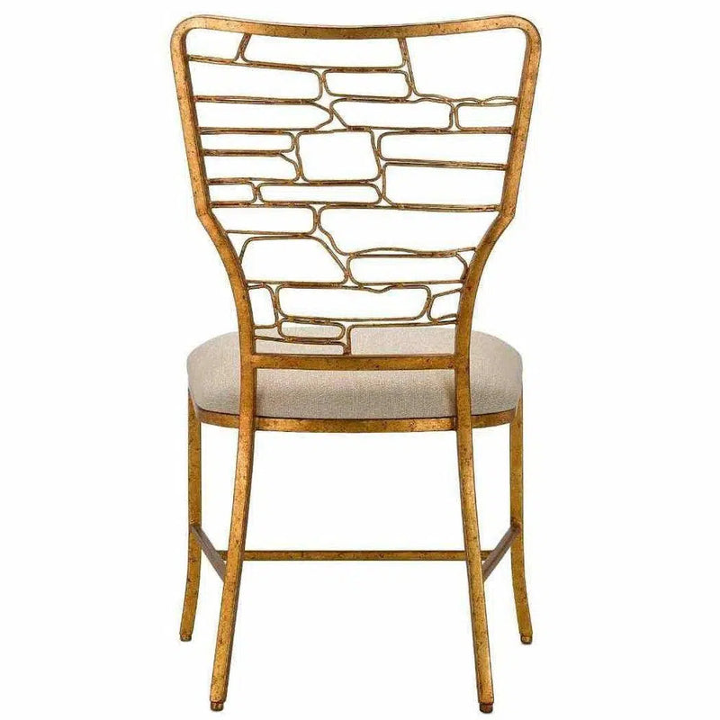 Armless Side Chair Gilt Bronze Back and Legs Vinton Sand Chair Accent Chairs LOOMLAN By Currey & Co