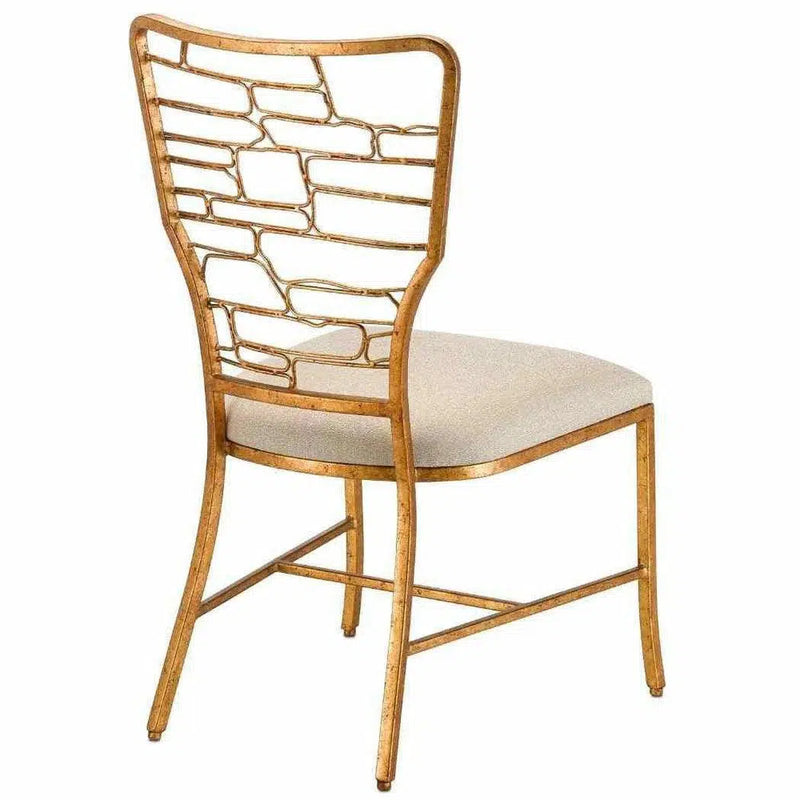 Armless Side Chair Gilt Bronze Back and Legs Vinton Sand Chair Accent Chairs LOOMLAN By Currey & Co