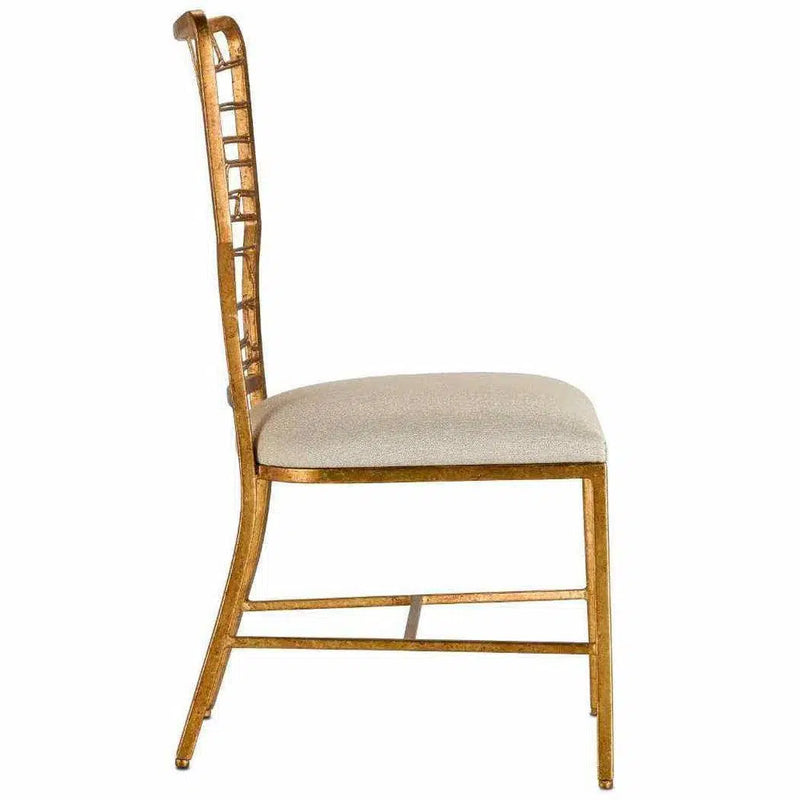 Armless Side Chair Gilt Bronze Back and Legs Vinton Sand Chair Accent Chairs LOOMLAN By Currey & Co