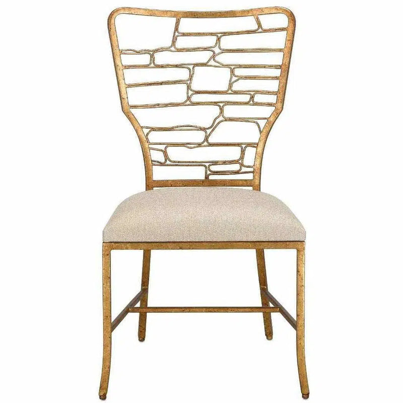 Armless Side Chair Gilt Bronze Back and Legs Vinton Sand Chair Accent Chairs LOOMLAN By Currey & Co