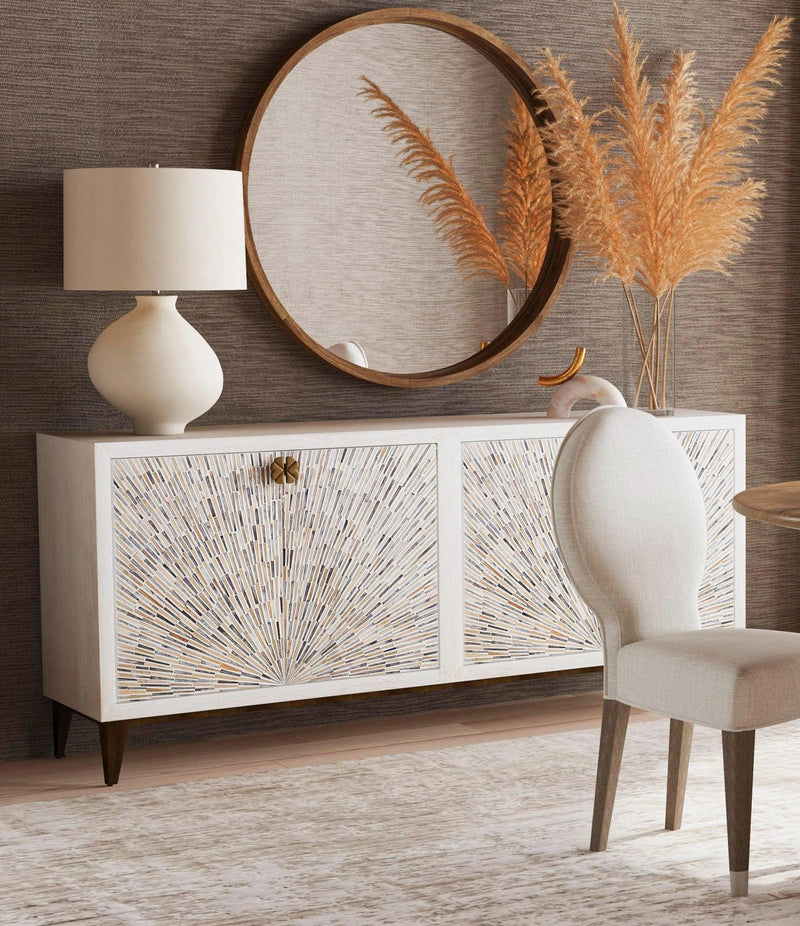 Astrid Mango Wood and Metal White Server Sideboards LOOMLAN By Bassett Mirror