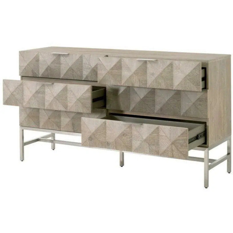 Atlas 6-Drawer Double Dresser Acacia Brushed Stainless Steel Dressers LOOMLAN By Essentials For Living