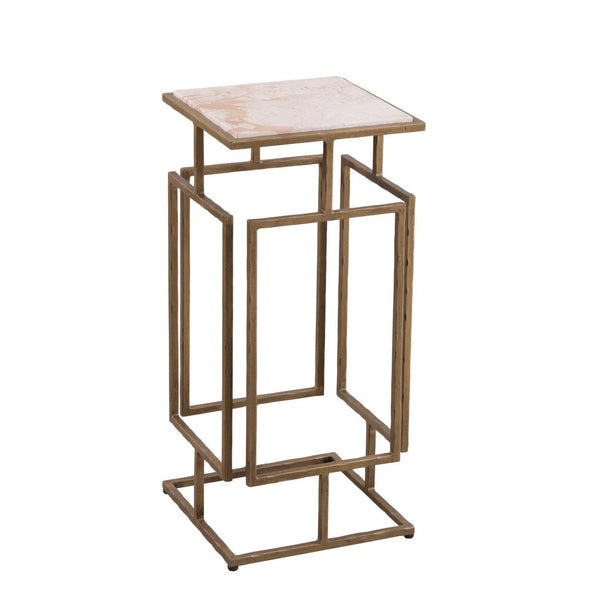 Audrey Iron and Marble Brown Square Accent Table Side Tables LOOMLAN By Bassett Mirror