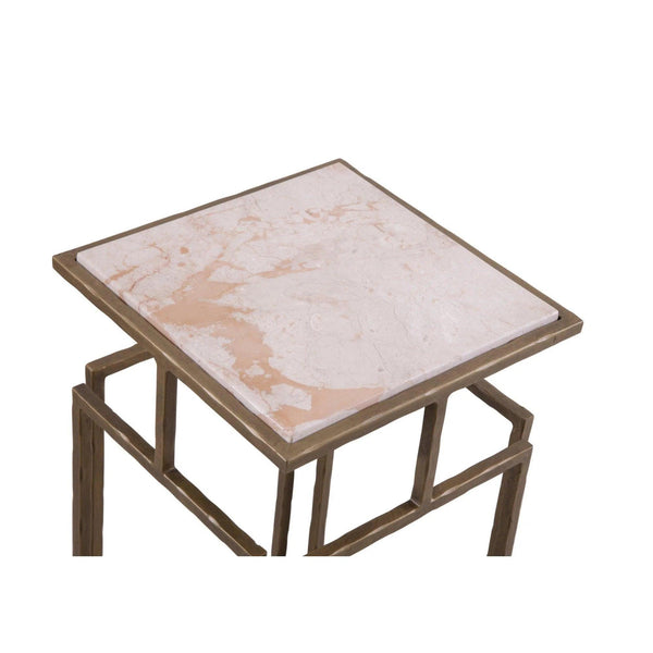 Audrey Iron and Marble Brown Square Accent Table Side Tables LOOMLAN By Bassett Mirror