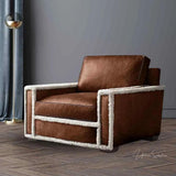 Austin Brown Benchmade Aniline Leather Club Chair With Shearing Trim Club Chairs LOOMLAN By Uptown Sebastian