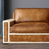 Austin Brown Benchmade Leather Couch With Shearing Trim Sofas & Loveseats LOOMLAN By Uptown Sebastian