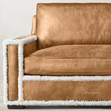 Austin Brown Benchmade Leather Couch With Shearing Trim Sofas & Loveseats LOOMLAN By Uptown Sebastian