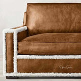 Austin Brown Benchmade Leather Couch With Shearing Trim Sofas & Loveseats LOOMLAN By Uptown Sebastian