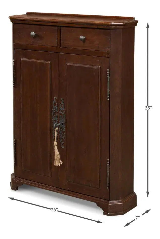 Austrian Hall Cabinet Walnut Slim Cabinet With Drawers Buffets & Curios LOOMLAN By Sarreid