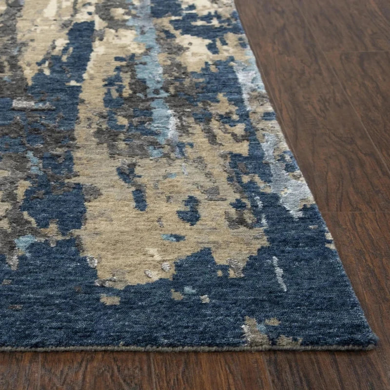 Avid Abstract Dark Blue Large Area Rugs For Living Room Area Rugs LOOMLAN By LOOMLAN