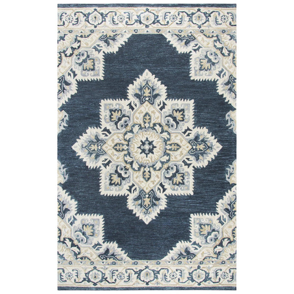 Avit Central Medallion Dark Blue Large Area Rugs For Living Room Area Rugs LOOMLAN By LOOMLAN