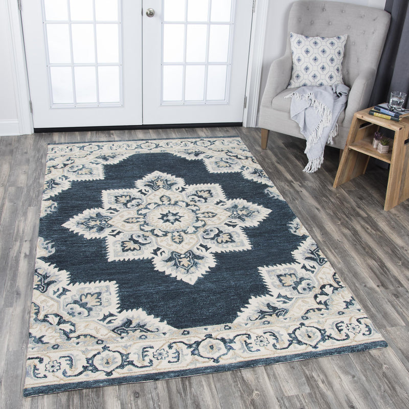 Avit Central Medallion Dark Blue Large Area Rugs For Living Room Area Rugs LOOMLAN By LOOMLAN