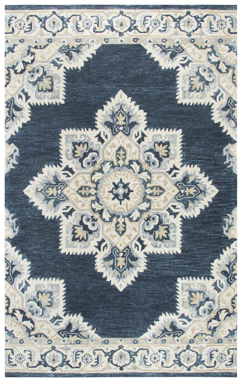 Avit Central Medallion Dark Blue Large Area Rugs For Living Room Area Rugs LOOMLAN By LOOMLAN