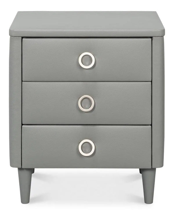 Avvolto Upholstered Mdf Grey 3 Drawer Night Stand Nightstands LOOMLAN By Sarreid