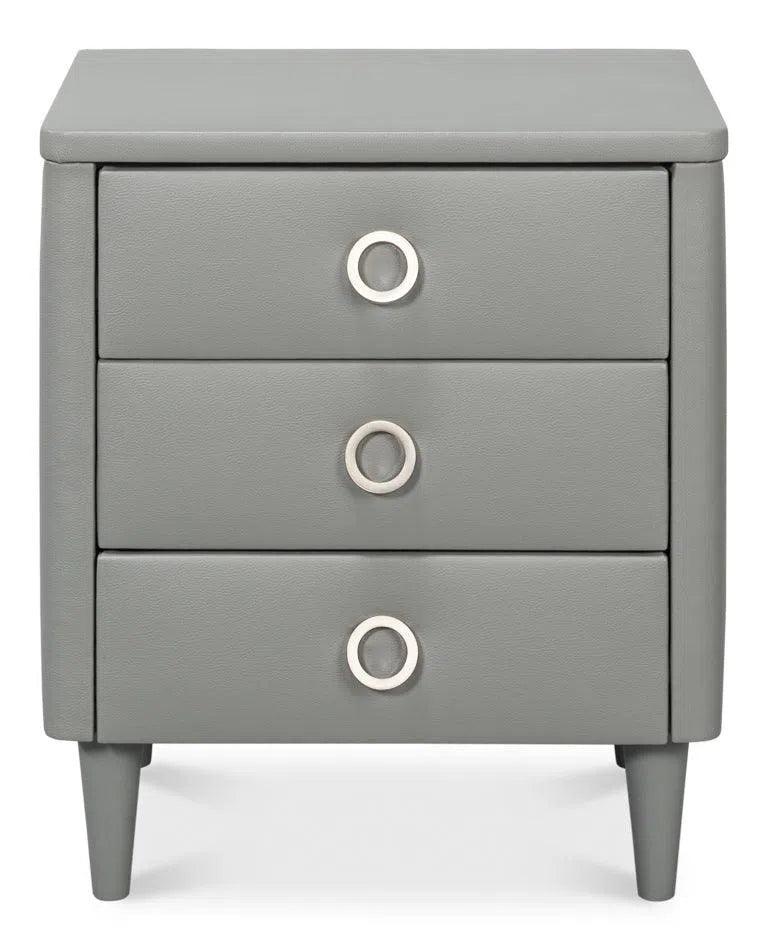 Avvolto Upholstered Mdf Grey 3 Drawer Night Stand Nightstands LOOMLAN By Sarreid