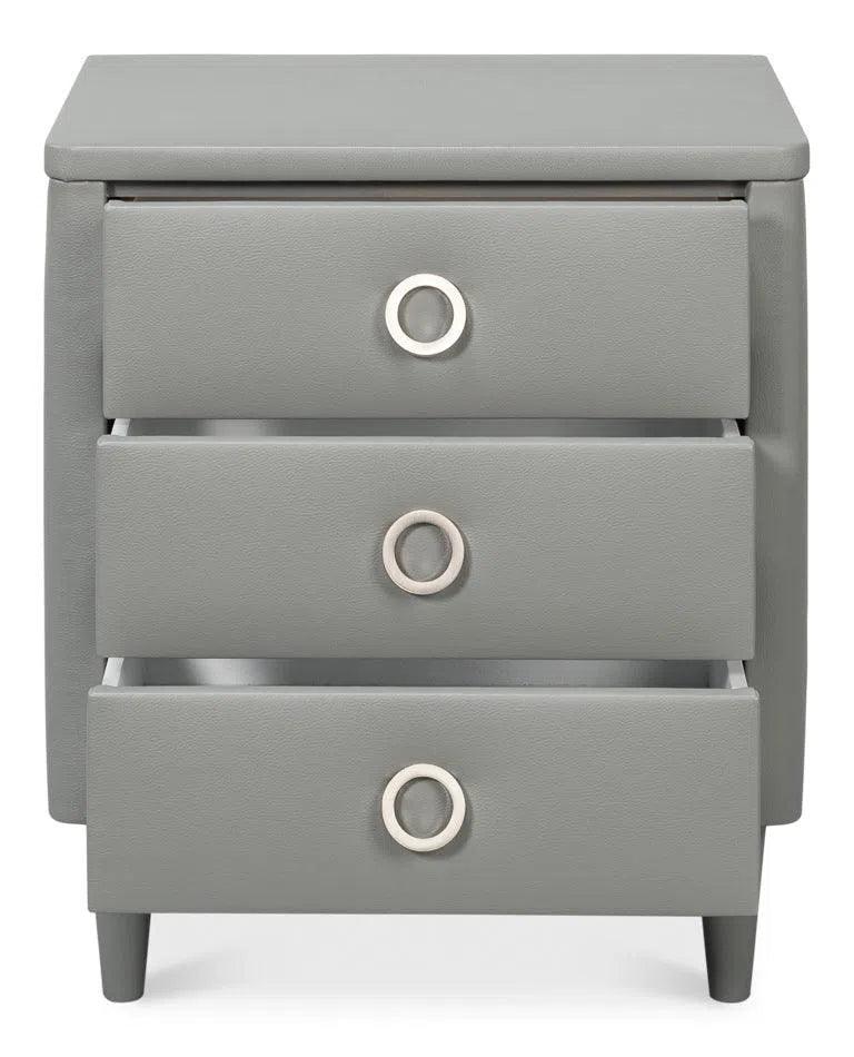 Avvolto Upholstered Mdf Grey 3 Drawer Night Stand Nightstands LOOMLAN By Sarreid