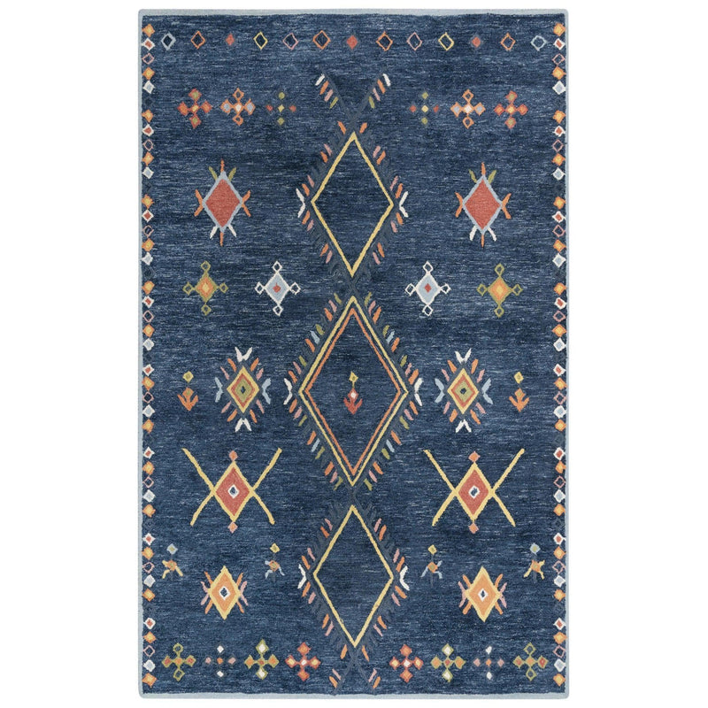 Ayar Geometric Blue Living Room Rug Area Rugs LOOMLAN By LOOMLAN