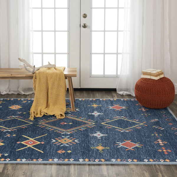 Ayar Geometric Blue Living Room Rug Area Rugs LOOMLAN By LOOMLAN