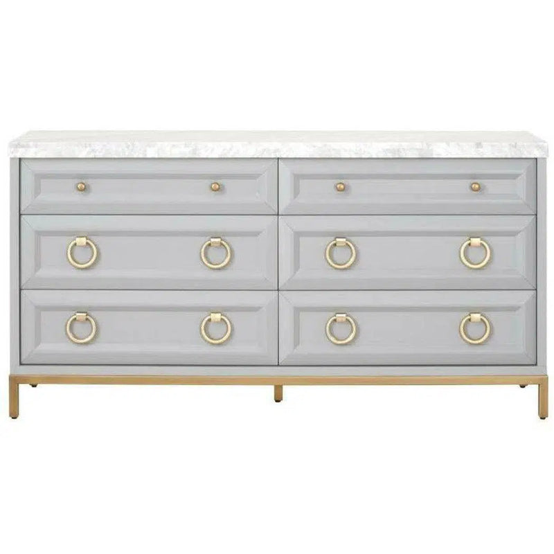 Azure Carrera 6-Drawer Double Dresser Dove Gray White Marble Dressers LOOMLAN By Essentials For Living