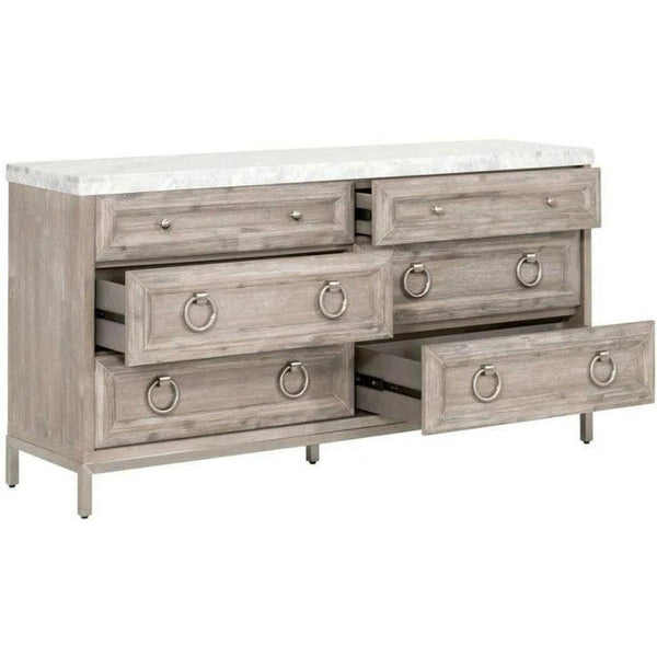 Azure Carrera 6-Drawer Double Dresser White Marble Steel Dressers LOOMLAN By Essentials For Living