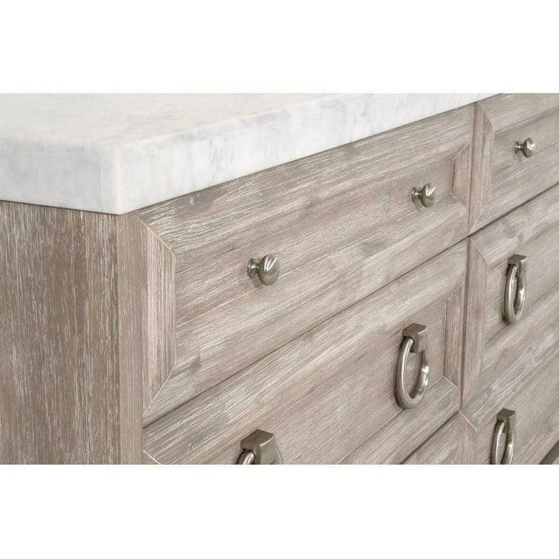 Azure Carrera 6-Drawer Double Dresser White Marble Steel Dressers LOOMLAN By Essentials For Living