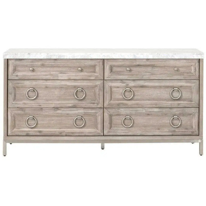 Azure Carrera 6-Drawer Double Dresser White Marble Steel Dressers LOOMLAN By Essentials For Living