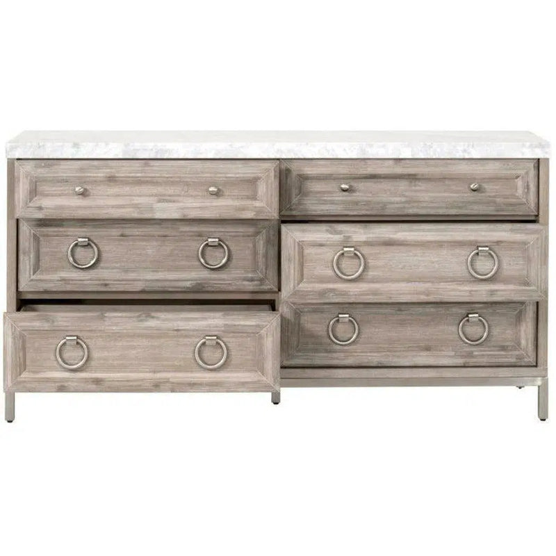 Azure Carrera 6-Drawer Double Dresser White Marble Steel Dressers LOOMLAN By Essentials For Living