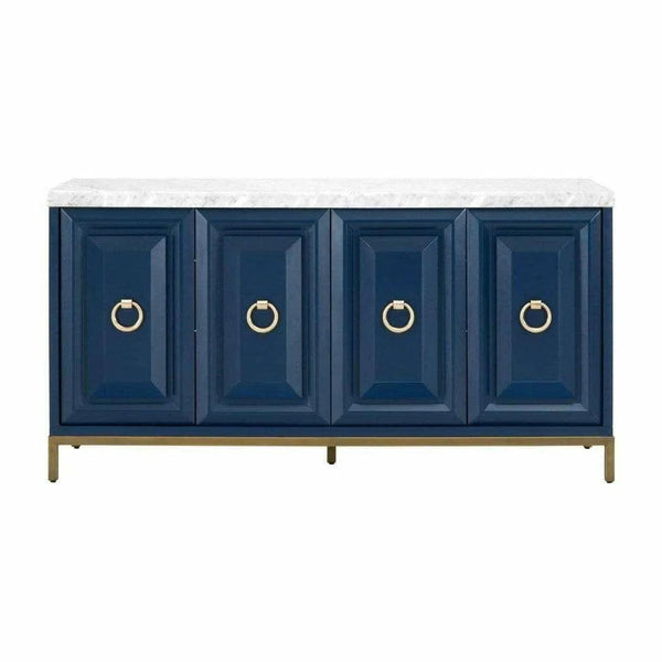 Azure Carrera Media Sideboard White Marble Navy Blue Sideboards LOOMLAN By Essentials For Living