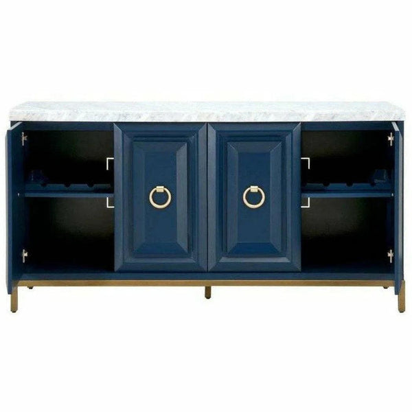 Azure Carrera Media Sideboard White Marble Navy Blue Sideboards LOOMLAN By Essentials For Living