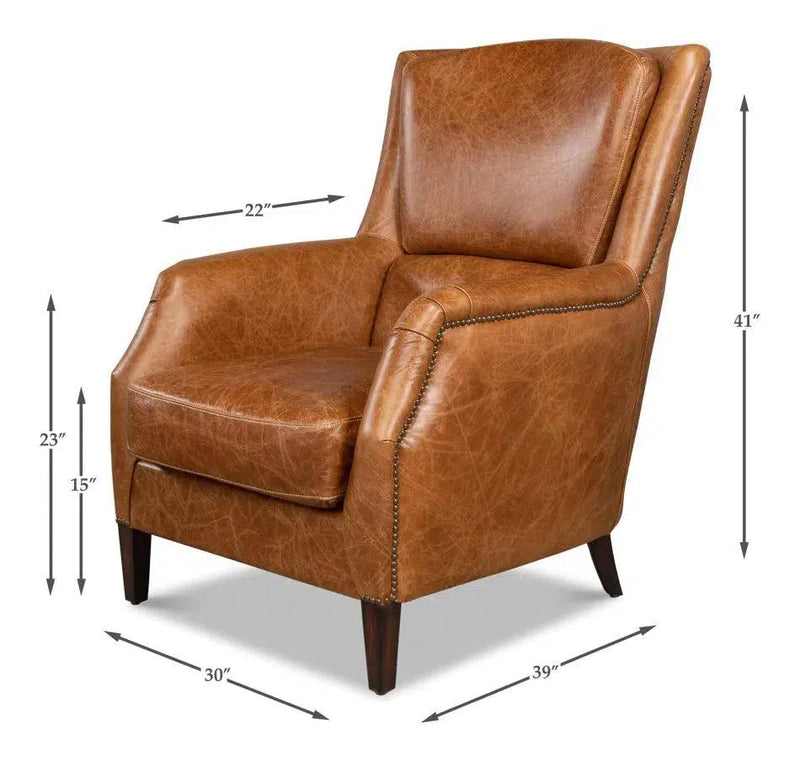 Baker Brown Leather Club Arm Chair Club Chairs LOOMLAN By Sarreid