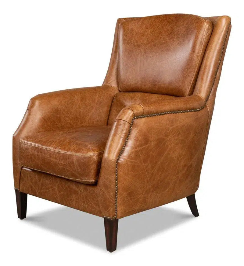 Baker Brown Leather Club Arm Chair Club Chairs LOOMLAN By Sarreid