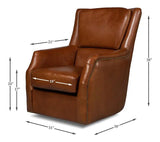 Baker Brown Leather Swivel Chair Havana Leather Club Chairs LOOMLAN By Sarreid