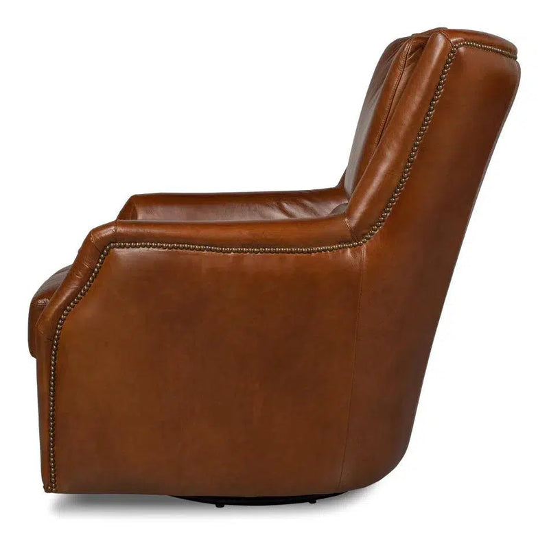 Baker Brown Leather Swivel Chair Havana Leather Club Chairs LOOMLAN By Sarreid