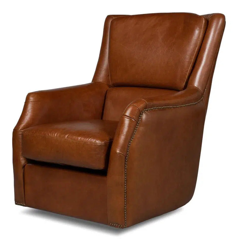 Baker Brown Leather Swivel Chair Havana Leather Club Chairs LOOMLAN By Sarreid