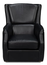 BakerWood and Leather Black Swivel Arm Chair Club Chairs LOOMLAN By Sarreid