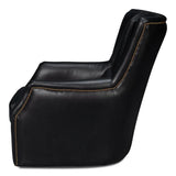 BakerWood and Leather Black Swivel Arm Chair Club Chairs LOOMLAN By Sarreid