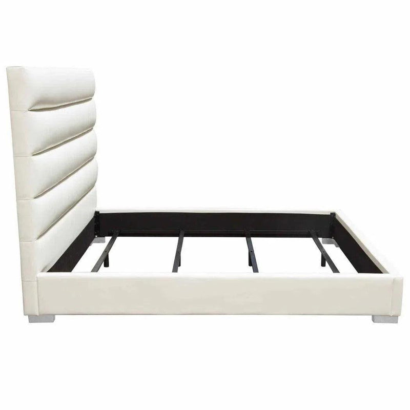 Bardot Channel Tufted White Leather Bed Frame Beds LOOMLAN By Diamond Sofa
