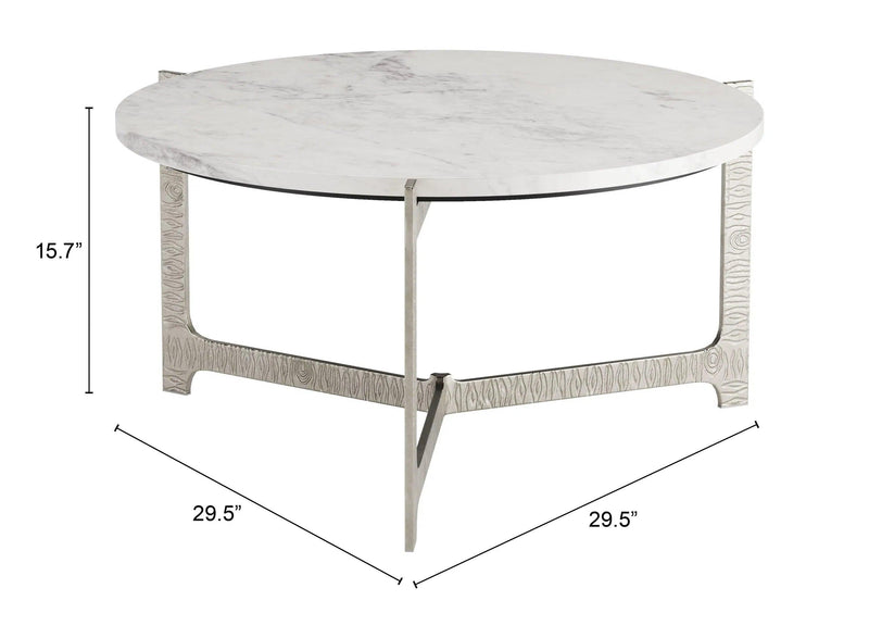 Barmas White and Silver Round Coffee Table Coffee Tables LOOMLAN By Zuo Modern