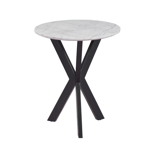 Barton Iron and Marble White Round End Table Side Tables LOOMLAN By Bassett Mirror